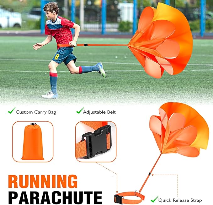 Soccer Training Equipment, Speed Agility Training Equipment for Kids Youth Adults, 20ft Agility Ladder, 4 Hurdles, Jump Rope, 12 Soccer Cones, Running Parachute, Football Training Equipment-StrideForce Fitness