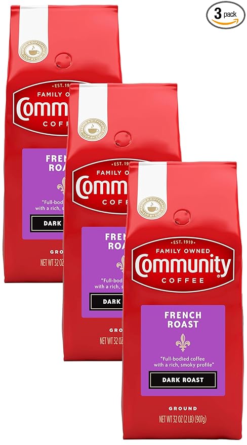 Community Coffee French Roast Ground Coffee, Extra Dark Roast, 32 Ounce (Pack of 3)-StrideForce Fitness