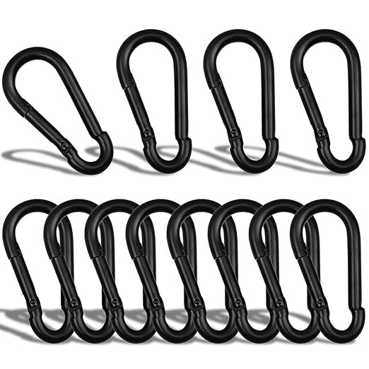 1.97" Spring Snap Hook Carabiners, 12 Pcs Galvanized Steel Black Small Carabiner Clip, Keychain Clip, Quick Link Key Chain for Hammock Swing Set Outdoor Travel, Camping, Fishing, Hiking-StrideForce Fitness