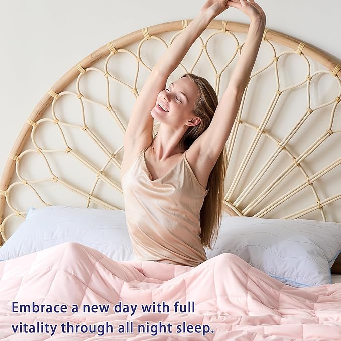 yescool Weighted Blanket for Adults (15 lbs, 60" x 80", Pink) Cooling Heavy Blanket for Sleeping Perfect for 140-160 lbs, Queen Size Breathable Blanket with Premium Glass Bead, Machine Washable-StrideForce Fitness