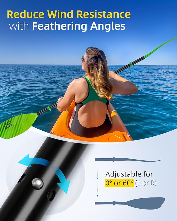 OCEANBROAD Kayak Paddle 86in/218cm, 90.5in/230cm Alloy Shaft 2-Piece Floatable Kayak Oar for Kayaking Canoeing Boating-StrideForce Fitness