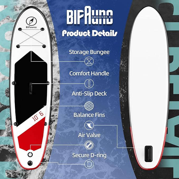 Inflatable Stand Up Paddle Board with SUP Accessories & Backpack. Paddle Boards for Adults. Non-Slip Deck, Wide Stance, Bottom Fin, Double Action Pump.-StrideForce Fitness