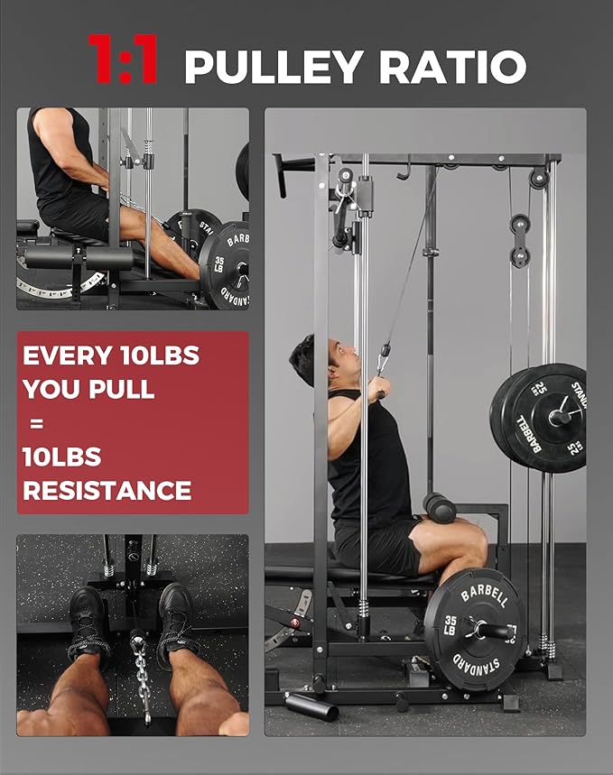 Mikolo Smith Machine Home Gym Power Cage (1:1 Ratio Strength Trainer) (Space Saving Design) (with 8 Free Attachments) Squat Rack for Full Body Training-StrideForce Fitness