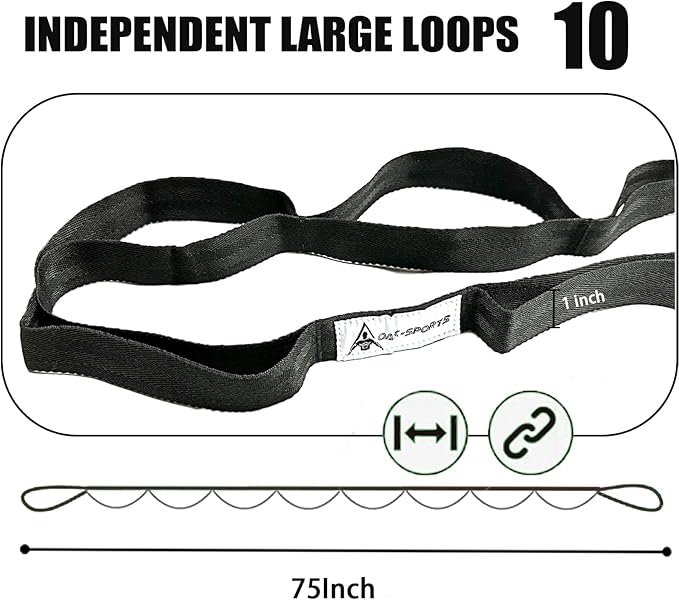 Stretching Strap Yoga Strap with Loops, Stretch Straps for Physical Therapy, Non-Elastic Exercise Strap for Pilates, Dance and Gymnastics with Workout Guide-StrideForce Fitness
