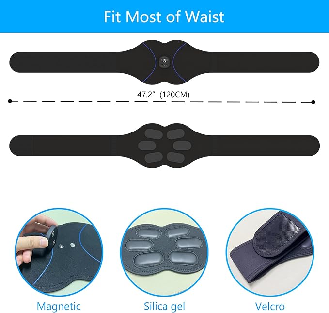 FDA Cleared, ABS Stimulator - EMS Muscle Stimulator, Portable Muscle Training for Abdomen, Abdominal Toning Belt, Fitness Ab Workout Equipment for Women and Men, Black Blue-StrideForce Fitness