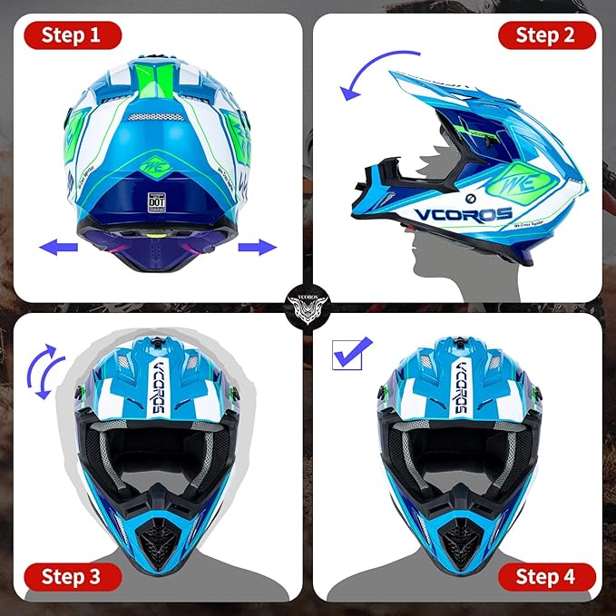 VCOROS H637 Adult Motocross Helmets ATV Dirtbike BMX MX Offroad Adventure UTV Helmets DOT Approved-StrideForce Fitness