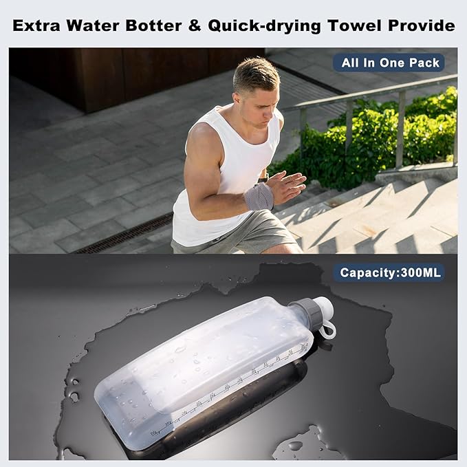 Running Belt for Women and Men, Water Proof Running Belts Fanny Pack with Water Bottle,Slim Hydration Running Bag Belts with Phone Bottle Holder Adjustable Fit for Runner (Grey, Large)-StrideForce Fitness