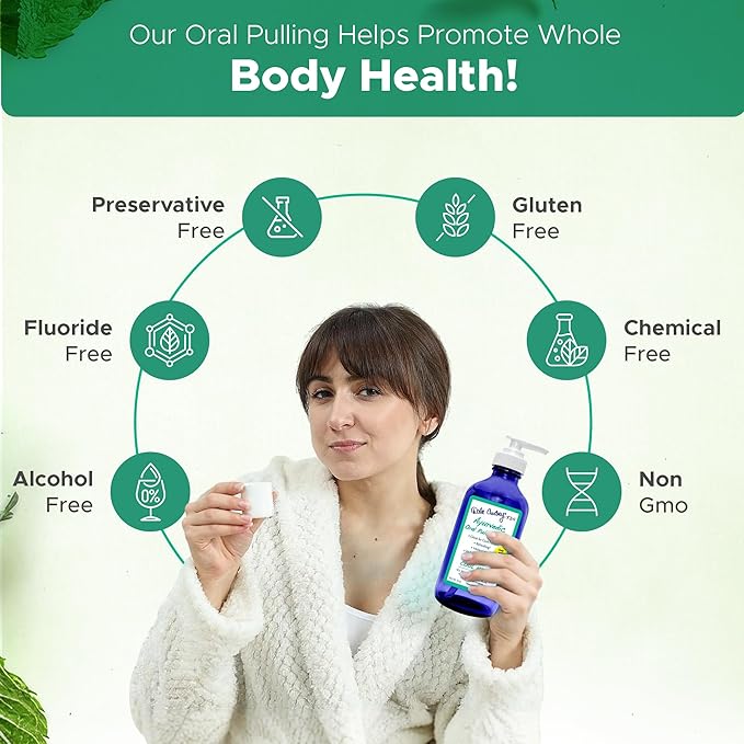 Natural Oil Pulling for Teeth and Gums | Organic Mint Flavored Oral Rinse Mouthwash for Bad Breath | Essential Oil & Teeth Whitening Gum for Freshen Breath | Cobalt Glass Bottle with Refill-16 FL Oz