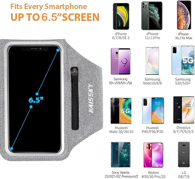 Running Armband with Earphone Bag Cell Phone Armband for iPhone 16 15 Pro 14 Plus 13 11 XR XS, Galaxy S24/S10 Water Resistant Sports Phone Holder Case & Zipper Slot Car Key Holder for 6.7 inch Phone-StrideForce Fitness