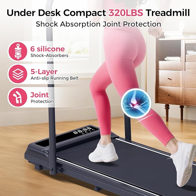 Walking Pad Treadmill with Handle Bar, 3.5HP Compact Electric Walking Pads Treadmills with Handles for Home Apartment Small, 0.6-10MPH Portable Foldable Folding Small Treadmill Home, 400LBS Capacity-StrideForce Fitness