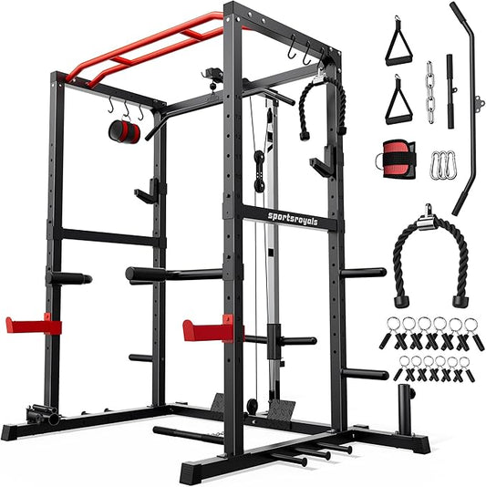 Sportsroyals Power Cage,1600lbs Multi-Function Power Rack with Adjustable Cable Crossover System and More Training Attachment, Weight Cage for Home Gym-StrideForce Fitness