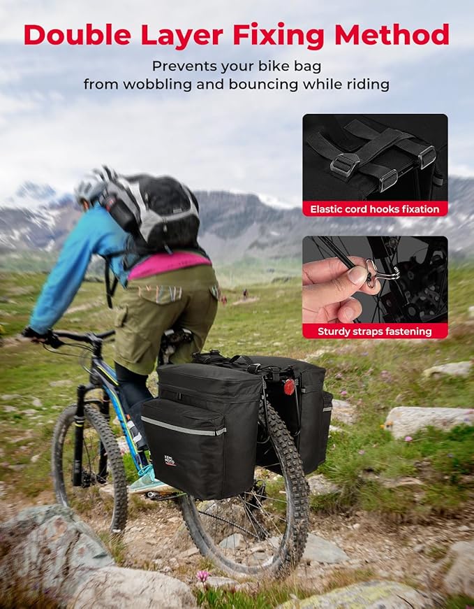 KEMIMOTO Bike Bag Panniers with Rain Cover, 34L Waterproof Bicycle Saddle Bag for Rear Rack Mountain Biking Bags Storage, Ebike Accessories for Commuter Grocery Shopping Travel Carrier, Black-StrideForce Fitness