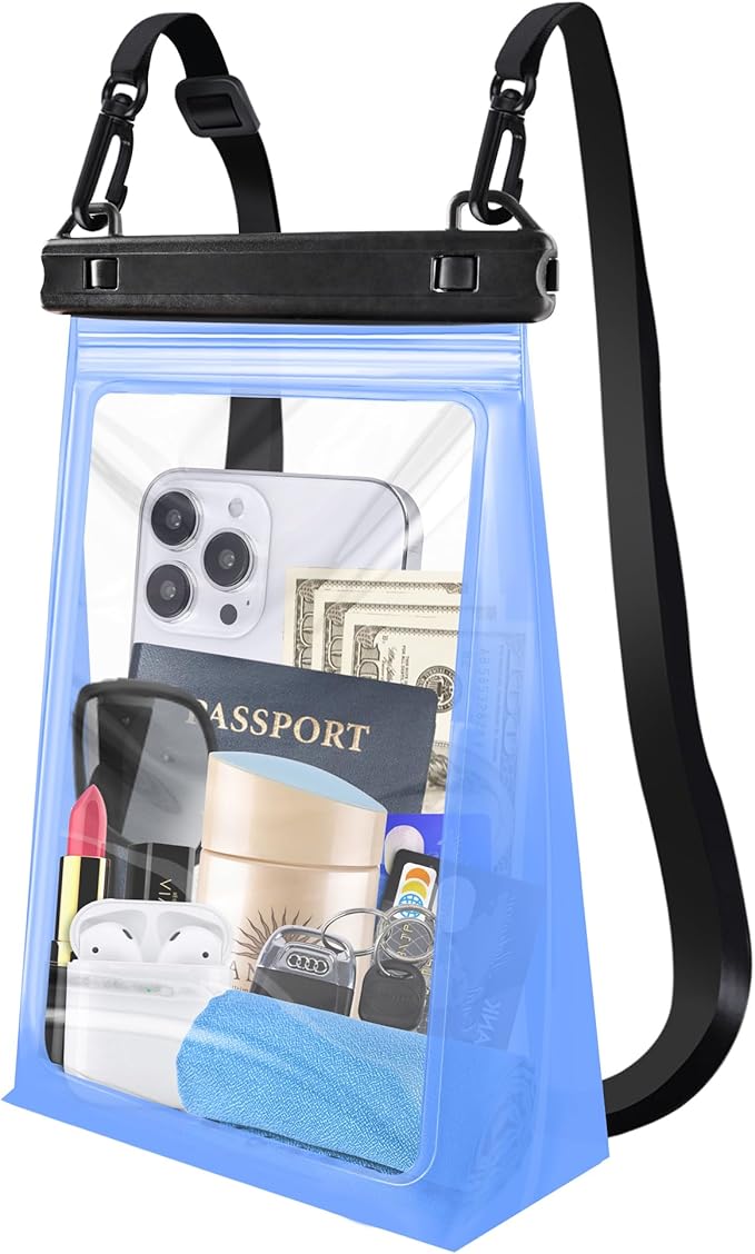 Large Waterproof Phone Pouch Floating, [Double Seals] IPX8 Waterproof Pouch for Beach Vacation Concert, Cell Phone Dry Bag for iPhone Samsung Google All Device Blue-StrideForce Fitness