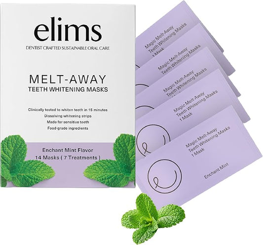 ELIMS Melt-Away Teeth Whitening Non-Toxic Strips for Sensitive Teeth - 14 Strips, 7 Treatments - Dissolving Mess-Free Application