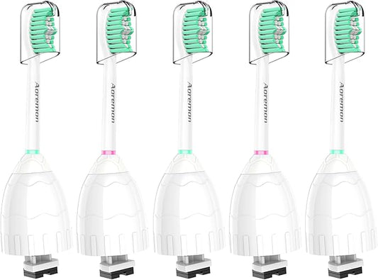 Aoremon Replacement Heads Compatible with Sonicare E-Series, Toothbrush Heads Come with Caps Fit for Sonicare Essence Xtreme Elite Advance and CleanCare Screw-on Toothbrush Handles, 5 Pack
