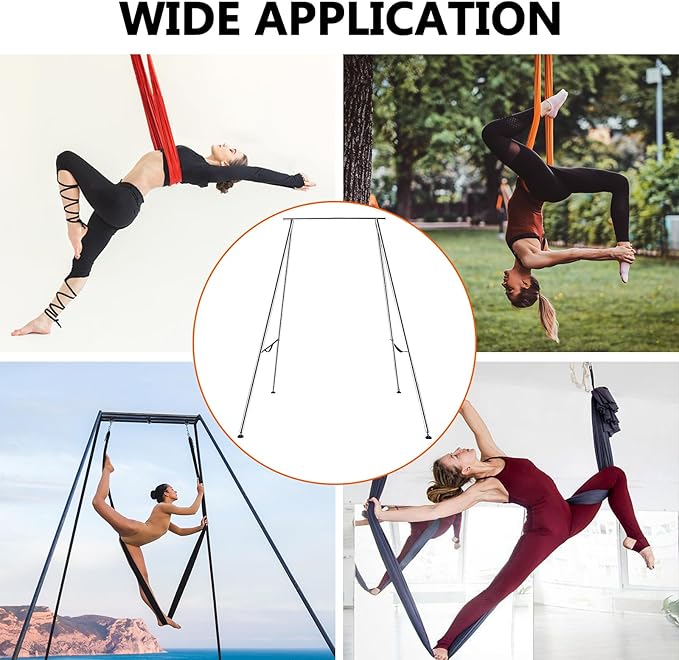 TECSPEC 9.6 FT/115.3 Inch Adjustable Height Aerial Yoga Frame & Hammock, Professional Swing Stand with 18 FT/33FT Aerial Silk, 550lbs Max Capacity-StrideForce Fitness