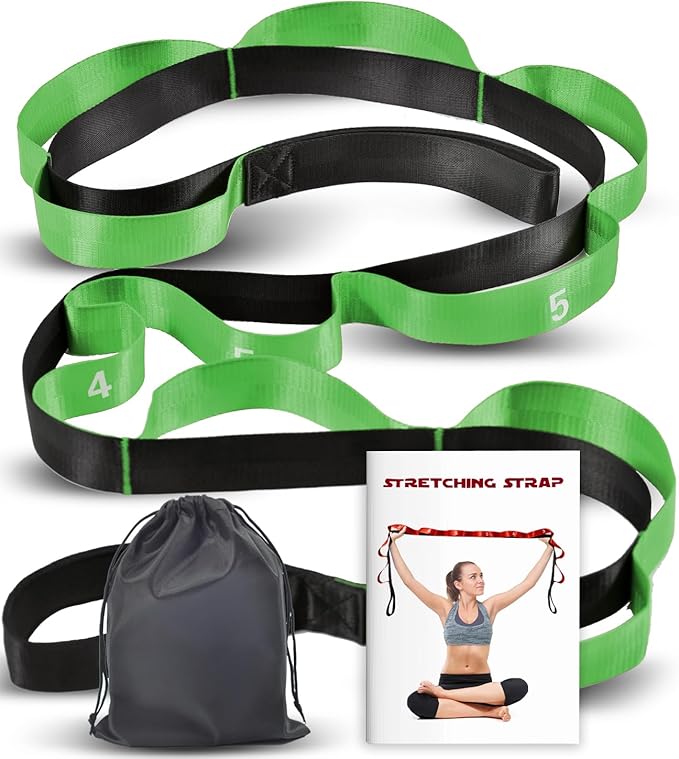 Stretching Strap with 10 Loops-Yoga Strap for Physical Therapy,Home Workout,Pilate & Flexibility Training,Non Elastic Exercise Stretch Band for Hamstring,Leg Stretcher Belt,Flexibility Fascia-StrideForce Fitness