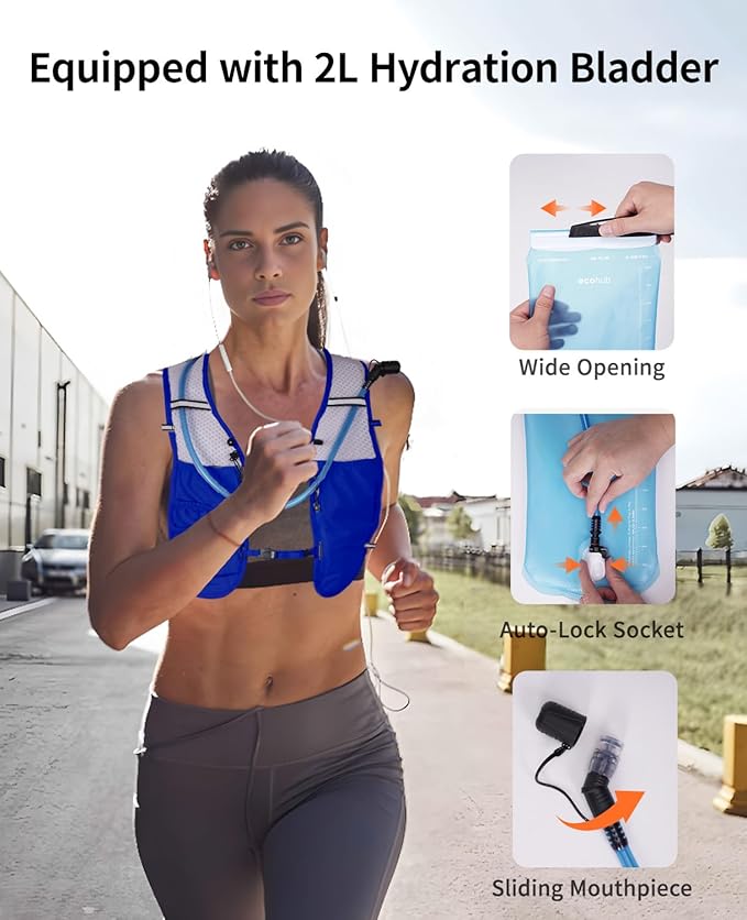 ECOHUB Running Hydration Vest Backpack,Lightweight Breathable Pack with 2L Water Bladder Bag Daypack for Hiking Trail Running Cycling Race Marathon for Women Men-StrideForce Fitness