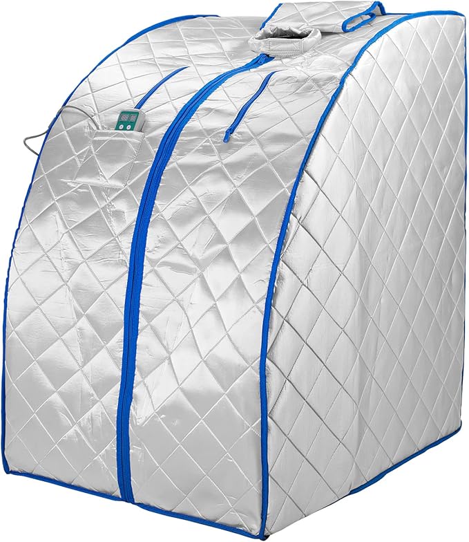 Infrared FAR IR Negative Ion Portable Indoor Personal Spa Sauna by Durherm with Air Ionizer, Heating Foot Pad and Chair, 30 Minutes Timer, Large, Silver-StrideForce Fitness