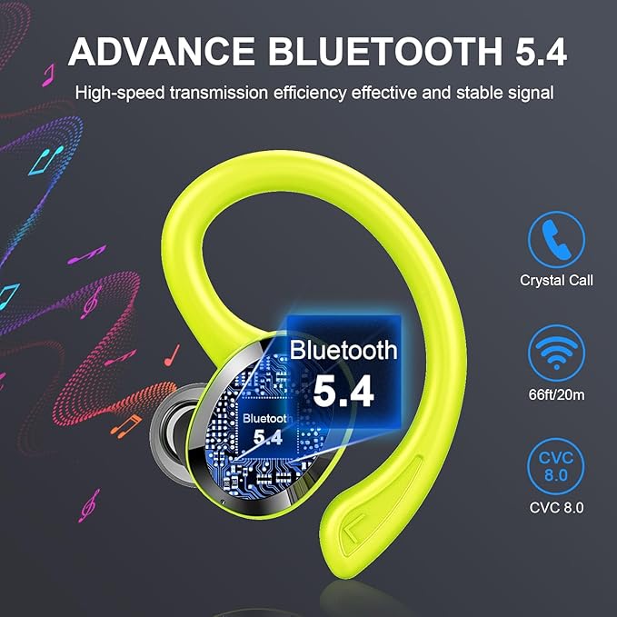 Wireless Earbuds Sport Bluetooth Headphones 5.4, 2025 Bluetooth Earbuds 4 HD Mic, Over-Ear Buds with Earhooks ENC Noise Canceling Earphones, 48Hrs Stereo, IP7 Waterproof Headset for Workout/Running-StrideForce Fitness
