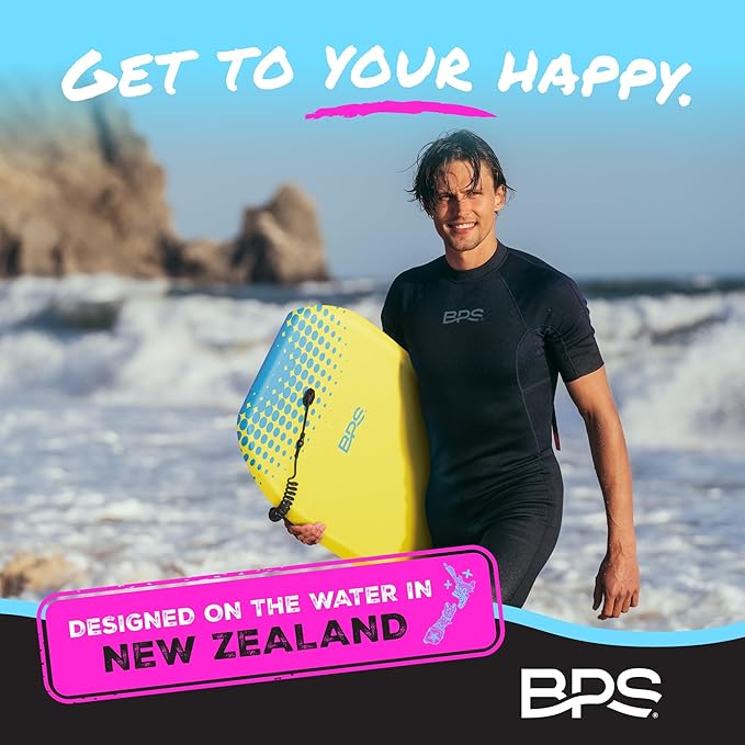 BPS New Zealand ‘Shaka’ Body Board for All Wave Conditions - Lightweight with EPS Core, HDPE Slick Bottom, Body Boards for Beach with Wrist Leash and Plug for Kids and Adults - All Skill Levels-StrideForce Fitness