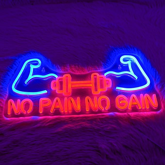 No Pain No Gain Neon Sign for Gym Decor Gym Neon Light Muscle Led Neon Sign Dumbbell LED Neon Light Weightlifting Neon Lights Fitness Club Neon Signs for Gym Fitness Club Store Decoration-StrideForce Fitness