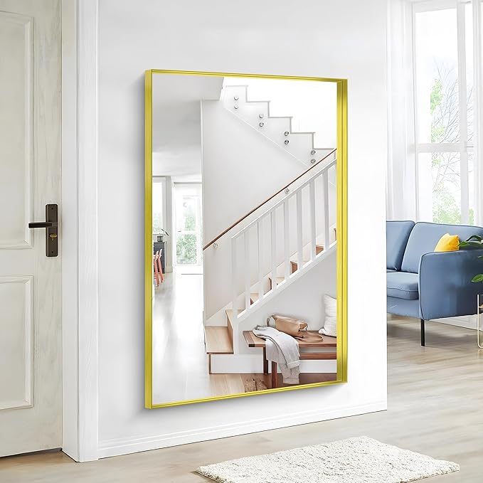 Gold Bathroom Mirror, 36x55 Inch Rectangular Deep Frame Mirror, Large Wall Mounted Bathroom Vanity Mirror Over Sink for Bedroom,Restroom, Living Room, Hangs Vertically or Horizontally-StrideForce Fitness