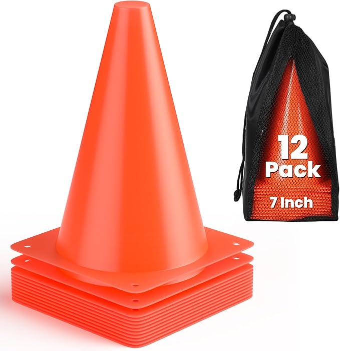 GHB Soccer Cones 7" 9" of 12 24 Pack Disc Soccer Sport Cones Training Field Marker Agility Cones for Basketball, Coaching, Practice Equipment Includes Drills Guide-StrideForce Fitness