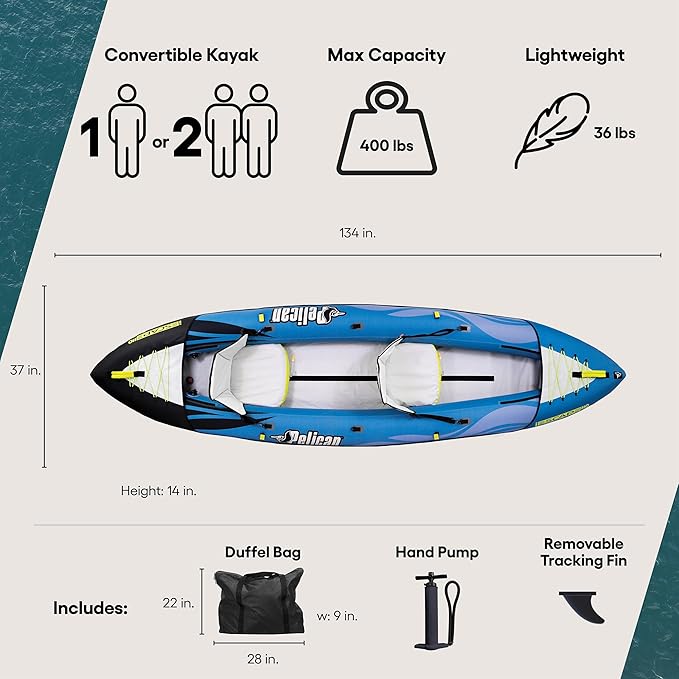 Pelican iESCAPE Inflatable Kayak - Recreational Kayak - Compact, Stable and Fun All in One - for 1 or 2 Person-StrideForce Fitness