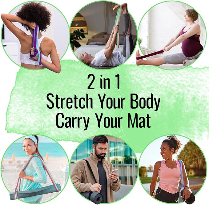 TECEUM Yoga Strap & Mat Strap – 2 IN 1 – Cotton – 6 ft 8 ft 10 ft (30+ colors) – Adjustable Non-Slip Belt for Yoga, Pilates, Stretching, Physical Therapy, Fitness & Home Workout – For Carrying Mats-StrideForce Fitness
