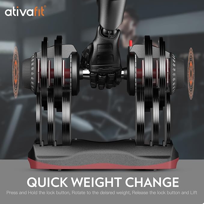 Ativafit 27.5/66/88LBS Pair Adjustable Dumbbell Set with Anti-slip Handle 12 In 1 Quick Dial Adjustment Weights With Safety Locking Button Space Saving Strength Training for Full Body Home Gym Workout-StrideForce Fitness