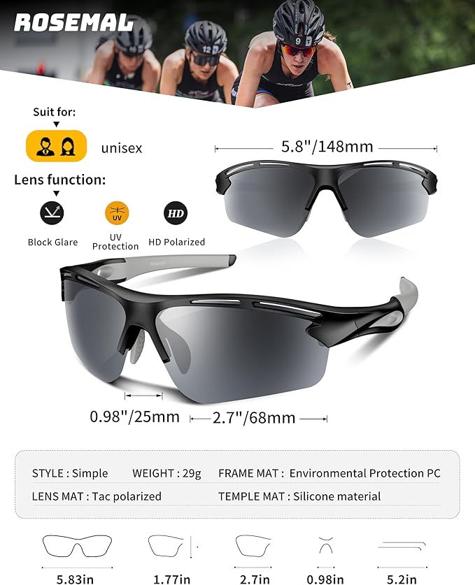 Polarized Sports Sunglasses for Men Women,UV400 Protection Sunglass for Running Cycling Fishing Hiking TR90-StrideForce Fitness