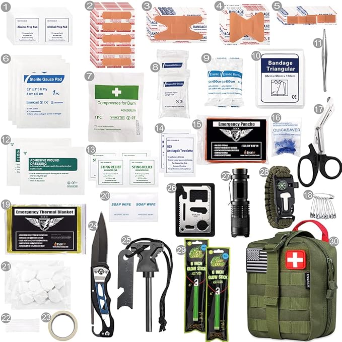 EVERLIT 250 Pieces Survival First Aid Kit IFAK EMT Molle Pouch Survival Kit Outdoor Gear Emergency Kits Trauma Bag for Camping Boat Hunting Hiking Home Car Earthquake and Adventures-StrideForce Fitness