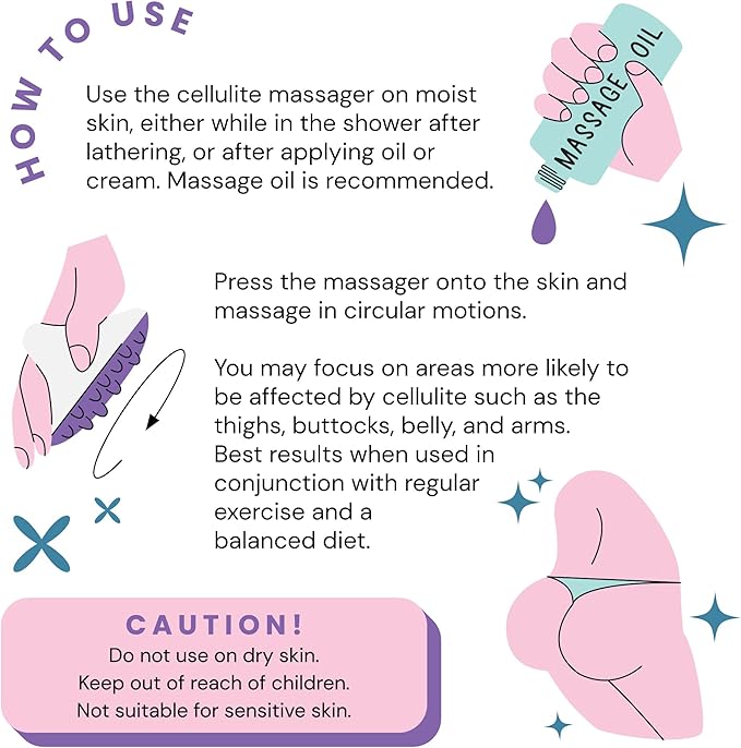 Scala Silicone Cellulite Massager, Bath Shower Scrubber Accessories, Bathroom Toys, Cellulite Remover, Body Massager Tool, Exfoliator, Fat Roller Use with Creams and Oils, Purple-StrideForce Fitness