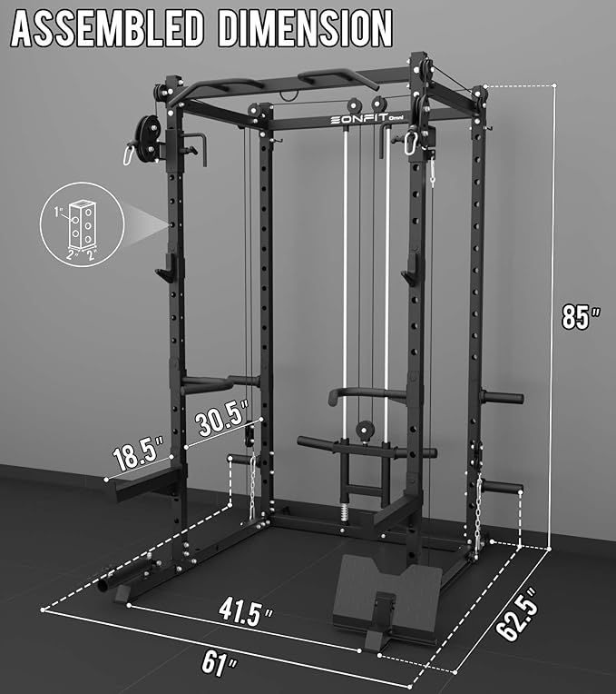 Eonfit E2 Power Cage，1500LB Squat Rack with Cable Crossover System.Multi-Function Power Rack for Home Gum.All-in-One Squat Rack with More Training Attachments-StrideForce Fitness