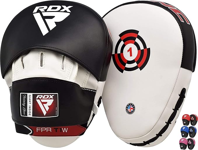 RDX Boxing Pads Focus Mitts, Maya Hide Leather Curved Hook and Jab Target Hand Pads, Great for MMA, Kickboxing, Martial Arts, Muay Thai, Karate Training, Padded Punching, Coaching Strike Shield-StrideForce Fitness