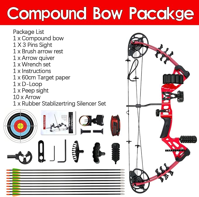 Youth Compound Bow Set 15-45 Lbs for Teens and Beginner, Package with Archery Hunting Equipment, Max Speed 260fps, Adjustable, Right Hand-StrideForce Fitness