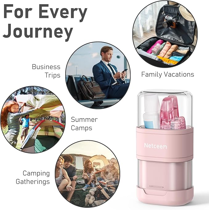 Toothbrush Case Kit Portable Folding Tooth Brush Holder for Travel and Toothpaste Cover Container with Mouthwash Cup, Compact Oral Clean Tools Organizer for Camping, Trips, School, Home (1Pack）