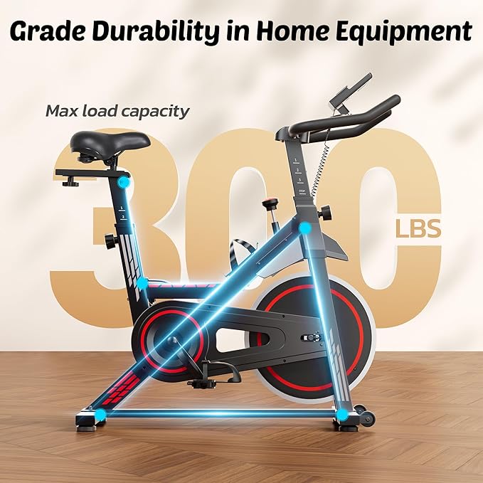 Exercise Bike Stationary Bikes for Home Cycling Bike Indoor Bike with Comfortable Seat Cushion LCD Monitor Silent Belt Drive 300 lbs Weight Capacity Heavy Flywheel-StrideForce Fitness