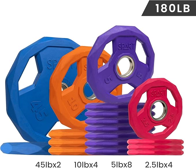 SPART Color Coded Weight Plate 2-Inch Rubber Coated Olympic Grip Plate for Barbell, Solid Cast Iron Weight Plates for Strength Training, Weightlifting, Crossfit, Home Gym, 2.5LB/5LB/10LB/25LB/35LB/45LB, Pair-StrideForce Fitness
