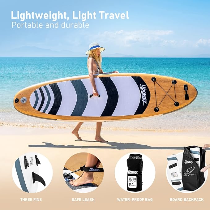 Inflatable Stand Up Paddle Board: Uboway Inflatable Kayak Paddle Board with Premium SUP Accessories, Non-Slip Comfort Deck with Backpack, Bonus Dry Bag & Hand Pump, Sup Board for Yoga Fishing Surf-StrideForce Fitness