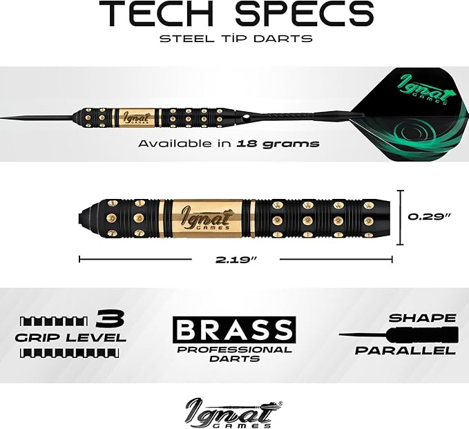 IgnatGames Premium Steel Tip Darts – 3/6/12 Pack Brass Barrels with Aluminum Shafts, 16 GlideXPro Flight Set, Tool Kit & Giftable Case-StrideForce Fitness