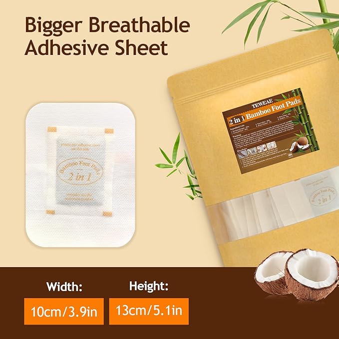 2 in 1 Foot Pads, 124 Pads Bamboo Vinegar Coconut Shell Powder Foot Pads with ''Stay in Place'' Bigger Adhesive Sheet-StrideForce Fitness