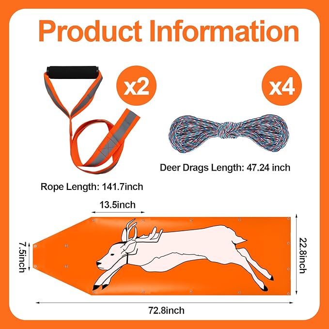 2 Pcs Deer Drag Sleds Deer Sled Game Hauler with 2 Pcs Heavy Duty Drag Strap for Duck Hunting Ice Fishing Accessories Rope Pulling Harness for Hunting Gift-StrideForce Fitness
