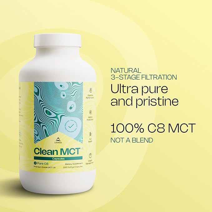 LevelUp Clean MCT Oil Capsules - 100% Caprylic C8 for Energy, Focus, Weight Management, Gut Health, Brain Superfuel - Keto Supplement for Ketogenic Diet and Ketones - Non-GMO (280 Count)-StrideForce Fitness