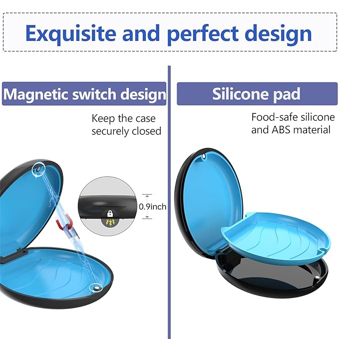 2 Retainer Case, Slim Aligner Cases for Invisalign, Mouthguard Case with Removal Tools& Aligners Chewies& Brush, Removable Inner Tray Silicone for Easy Cleaning (Black-2pcs)