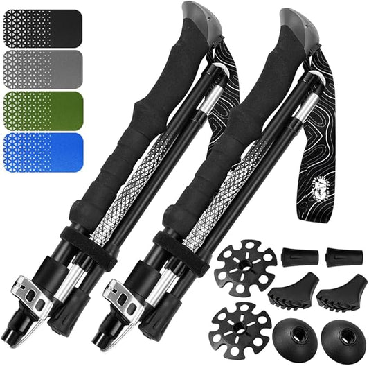 Premium Foldable Hiking Poles by USA Brand - Adjustable, Lightweight Trekking Poles Made of Aircraft Aluminum, Metal Flip Locks & Comfortable Real Cork and EVA Foam Grips-StrideForce Fitness