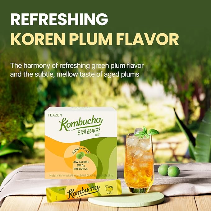 TEAZEN Japanese Apricot Kombucha Tea, Electrolyte & Hydration Drink Mix, Sugar Free, Live Probiotics & Prebiotics, 30 Sticks, 5.29oz-StrideForce Fitness