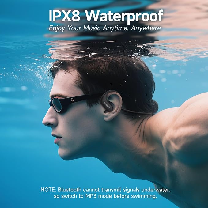 LOBKIN Waterproof Earbuds for Swimming, Bone Conduction Headphones IPX8 Swimming Headphones 8GB Memory Bluetooth 5.4 Wireless 8H Playtime in Ear Underwater Sport Earphones for Swimming, Running-StrideForce Fitness