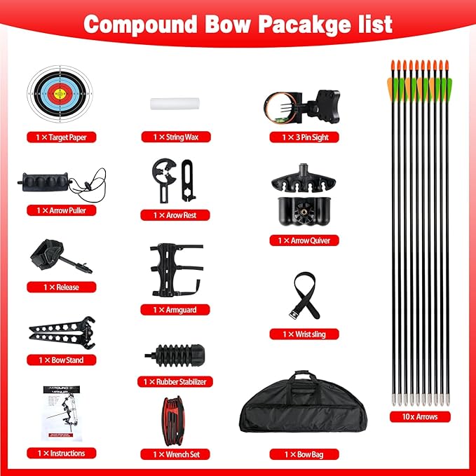 Youth Compound Bow Set 15-45 Lbs for Teens and Beginner, Package with Archery Hunting Equipment, Max Speed 260fps, Adjustable, Right Hand-StrideForce Fitness